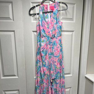 Lilly Pulitzer Taylee Blue Ibiza Gimme The Juice Flounce High Low Maxi Dress 0